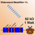 Produktbild: 10x Widerstand Metallfilm 62 k 1W Watt axial 1% Draht Präzision resistor THT
