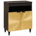 Produktbild: Sideboard Schwarz und Gold 60 x 33 x 75 cm massives Mangoholz Sideboard Aufbewah