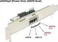 Produktbild: DeLOCK Slot bracket 1 x eSATApd 5 V / 12 V - SATA-Blende, intern/extern - 4-Pin-Mini-Stromversorgungsstecker, SATA, 9-poliger USB-Header bis 11-poliger USB/eSATA (5/12V) (63921)