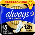 Produktbild: always Damenbinden Ultra Secure Night Extra Gr. 5, geruchsneutralisierend, mit Flügeln, 64 Stück