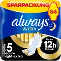 Produktbild: Always Ultra Binden Damen Gr.5 Secure Night Extra Multipack dünn Flügel 64 Stück