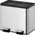 Produktbild: Rechteckiger Treteimer aus gebürstetem Edelstahl mit getrennten Soft-Close & Stay-Open Deckel | 10+10 Liter, HxBxT 37x40,3x33,2cm | Silber - Silber