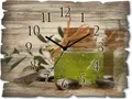 Produktbild: ARTland Holz Wanduhr Funkuhr - schwarzer Zeiger Grünes Badesalz und flüssige Seife Größe: 40x30 cm