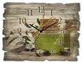 Produktbild: ARTLAND Wanddeko Wanduhr ohne Tickgeräusche aus Holz Funk Uhr lautlos Rechteckig 40x30 cm Wellness Spa Glas Korken Seife Steine Oliven Blätter Vintage T5UD
