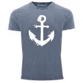 Produktbild: Neverless® Herren Vintage Shirt mit Anker Motiv Printshirt T-Shirt Aufdruck Used Look Slim Fit Blau 3XL