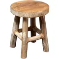Produktbild: Teak Blumenhocker 22 X 17 Cm Rund - Natur / Mittel - Holz Pflanzen Hocker Mit 4 Füßen - Echtholz Deko Massivholz Blumen Pflanzen Ständer