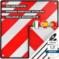 Produktbild: ATHELON® 3in1 Warntafel für Italien, Spanien & Portugal - Reflektierendes Warnschild inklusive 4X Spanngurte - Hochwertige Warntafel Italien für Fahrradträger (Warntafel + Gummi)
