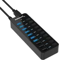 Produktbild: SABRENT USB Hub aktiv 3.2x1 + netzteil 60W 10port (7 USB hub 3.2 + 3 Ladeanschlüsse) USB Adapter mehrfach Verlängerung, USB Verteiler, Powered USB hub, mit EIN/AUS Schaltern, fur PS5, PC, MacBook