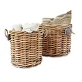 Produktbild: Loberon Korb 2er Set Marché, traditionell handgeflochten, formschöne Griffe, Ordnungshelfer, Aufbewahrung, Rattan, Teakholz, Ramie-Pflanze, braun