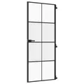 Produktbild: vidaXL Innentür, Schlank Zimmertür mit Metallrahmen Griff, Glastür Tür mit Befestigungsmaterial, Schiebetür Badezimmertür, Schwarz 83x201,5 cm Hartglas Aluminium