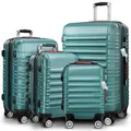 Produktbild: Monzana® 4tlg Kofferset Schloss Organizer Kofferwaage Gurt Gel-Griffe Zwillingsrollen Standfüße Trolley Reisekoffer Hartschale Koffer S-M-L-XL Grün