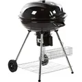 Produktbild: Holzkohle-Kugelgrill Schwarz Stahl Rollbar mit Thermometer und Aschebehälter 2 Grillroste Ablagen Garten bbq Outdoor Ausstattung