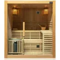 Produktbild: Dewello Finnische Traditionelle Sauna Sarnia 180cm x 140cm 2-4 Personen 6 KW Harvia Ofen Aufguss-Set Hemlock