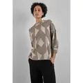 Produktbild: Print-Shirt STREET ONE, Damen, Gr. 36, braun (rich mocha), Stoff, 44% Nylon, 40% Polyester, 16% Viskose, gemustert, normal normal, hoch geschlossener Ausschnitt, Bündchen, Shirts, mit 3/4 Ärmeln