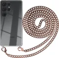 Produktbild: EAZY CASE Metall Handykette für Samsung Galaxy S25 Ultra, Handyhülle mit Umhängeband, Silikonhülle, Metallkette für Smartphone in Rosa