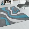 Produktbild: Paco Home Designer Teppich mit Konturenschnitt Modern Grau Türkis Weiss, Grösse:200x290 cm