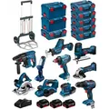 Produktbild: BOSCH Kit 18V BK1002 (GST18V-LIS+GKS18V-LI+GBH18V-21+GWS18-125V-LI+GSR18V-55+GSA18V-LIC+GDX18V-180+GLI18V-300+GHO18V-LI+3x5,0Ah)