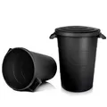 Produktbild: BigDean 2X wetterfeste Universaltonne mit Deckel und 2 stabilen Tragegriffen 80 Liter SCHWARZ - Regentonne Mülleimer - Indoor und Outdoor geeignet - Made in Europe