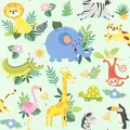 Produktbild: Rasch Tapete 229714 - Bunte Kinderzimmer-Tapete mit Tieren; Elefant, Giraffe, Löwe, Affe und Co. - 10,05m x 0,53m