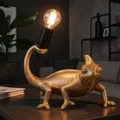 Produktbild: Tischleuchte Beistellleuchte Wohnzimmerlampe gold Chamäleon E14 Tierfigur Retro