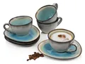 Produktbild: SÄNGER Kaffeeservice Capri Kaffeetassen Set Türkis Blau mit Grauem Rand (8-tlg), 4 Personen, Steingut, 230 ml, Handmade, Premium Collection