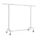 Produktbild: Kleiderständer rollbar B143-205 x T55 x H155 cm, Textilständer breitenverstellbar über Auszugsarme | Kleiderständer zur Warenpräsentation | Garderobenständer, Requisitenständer Chrom, 80mm Gummirollen