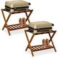 Produktbild: Relaxdays Kofferständer klappbar, 2er Set, Holz, H x B x T: 54 x 66 x 45 cm, 2 Ablagen, Kofferaufbewahrung Hotel, natur