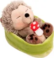 Produktbild: Nici Kuscheltier Sleeping Pets GREEN, Igel mit Fliegenpilz 12 cm hellgrün, schlafend im Körbchen