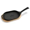 Produktbild: Witt Grillpfanne aus Gusseisen gerillt mit abnehmbarem Griff und Servierbrett aus Holz