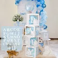Produktbild: Baby Shower Box Deko für Junge oder Mädchen,babyparty dekoration ballon boxen,4Pcs Weiße Transparente Boxen Baby mit 27 Buchstaben für Babyparty Deko Junge, Gender Reveal Party Boxen