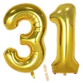 Produktbild: Folienballon Zahl Deko Gold 31 für Frauen Männer, XXL 100cm Riesen Nummer Aufblasbar Helium Ballon Figuren Zahlen Luftballons für 31. Jahre Mann Frau Geburtstag Hochzeit Jubiläum Party Dekoration