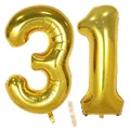 Produktbild: Folienballon Zahl Deko Gold 31 für Frauen Männer, XXL 100cm Riesen Nummer Auf...