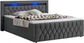 Produktbild: Juskys Boxspringbett Leona Samt 180x200 cm in Grau – mit LEDs, Topper & Federkern-Matratzen