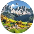 Produktbild: Artland Wanduhr Glasuhr rund Alpen Berge Santa Maddalena (wahlweise mit Quarz- oder Funkuhrwerk, lautlos ohne Tickgeräusche)