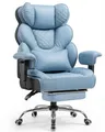 Produktbild: COMHOMA Ergonomischer Gaming Stuhl, Bürostuhl 180 kg, mit Verstellbarer Lendenstütze & Fußstütze, Hybrid-Design aus Kunstleder & Mesh, 150° verstellbare Rückenlehne, hoher Chefsessel, blau