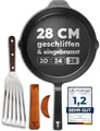 Produktbild: TECOR Gusseisenpfanne Induktion 28 cm geschliffen, universell, natürlich - Langlebige Pfanne Gusseisen induktion - Antihaft Gusspfanne induktion 28 cm einfach top Qualität - Cast iron pan induction