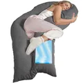 Produktbild: Traumreiter Seitenschläferkissen Visco XL langes Wendekissen Memory Foam [orthopädisch] + Watte Seite | Schwangerschaftskissen zum Schlafen, Stillkissen Kissen, Komfortkissen mit Bezug Grau Deluxe