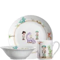Produktbild: LEONARDO HOME Bambini Avventura Kinder Geschirr-Set 3-teilig - Kinder-Geschirr aus Porzellan - Spülmaschinenfest, mikrowellengeeignet - 3er Set Schale, Tasse und Teller mit Motiv Dino, 022805