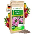 Produktbild: Purgrün® Rosendünger 1 kg – Organisch-mineralische Rezeptur – Feinkörniges Krümelgranulat – NPK 9+4+8 – Extra Magnesium für prächtige Blüten – Verbessert die Bodenqualität – Für gesunde Rosen