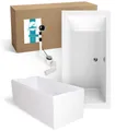 Produktbild: Calmwaters Badewanne Modern Square 2, (3-tlg), Weiß, 190 x 90 cm, Acryl, Wannenträger, Ablaufgarnitur, 99000013