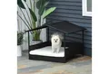 Produktbild: PawHut Hundehütte Rattan Hundehaus mit Kissen, Hundebett im Hausform, für kleine, mittlere Hunde, Braun