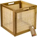 Produktbild: HMF Aufbewahrungskorb für Kallax Regale, Korb aus Rattan mit Wiener Geflecht und Akazienholz, Muster 3, 32x34x32 cm