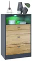 Produktbild: Vladon Kommode Pino V2 (Anrichte, mit 3 Schubladen & 1 offenem Fach mit Beleuchtung), Anthrazit matt/Eiche Natur (56 x 86,5 x 36 cm)