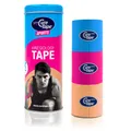 Produktbild: CureTape® Kinesiotapes | 3 Kinesiologie Tape Rollen (5cm x 2,5m) | Wasserfestes & Hautfreundliches Kinesiotape | Latexfreies Sporttape | Erhöhung der Beweglichkeit & Leistung (Blau, Rosa, Beige)