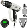 Produktbild: Garage Freaks Elektro-Heißluftpistole zur Fahrzeug-Folierung mit LCD-Anzeige, 5 m Kabel, Heißluftfön Temperatur & Luftstrom einstellbar von 60-600° C, 2000 Watt, Standfunktion, 3 Vorsatzdüsen