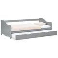 Produktbild: Homestyle4u Ausziehbares Einzelbett 90x200 Holz Grau Kiefer mit Lattenrost & Bettkasten Ausziehbett Kinderbett Holzbett Daybed