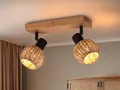 Produktbild: Deckenstrahler innen 2 flammig mit Holz und Lampenschirmen aus Rattan, B: 30cm