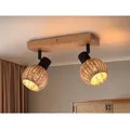 Produktbild: Meinewunschleuchte - Deckenstrahler tavar 2-flammig Holz mit Rattan Schirmen, Breite 30cm