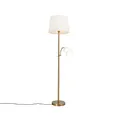 Produktbild: Qazqa - Klassisch I Antik Klassische Stehleuchte I Stehlampe I Standleuchte I Lampe I Leuchte Bronze Stoffschirm Weiß mit Leselampe - Retro I Wohnzimmer I Schlafzimmer - Stahl Länglich - LED geeignet