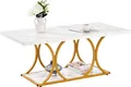 Produktbild: VEVOR Couchtisch Beistelltisch in Marmoroptik, 2-stöckiger rechteckiger Sofatisch mit Metallgestell & geometrischen Beinen & 95 kg Tragkraft, minimalistischer Wohnzimmertisch Weiß 120 x 59,5 x 48 cm